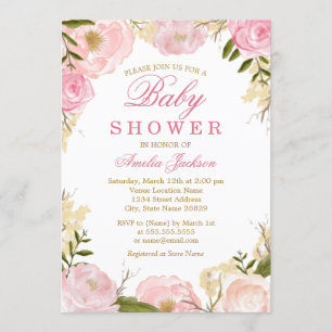Elegante invitación de Baby Shower rosa rosa