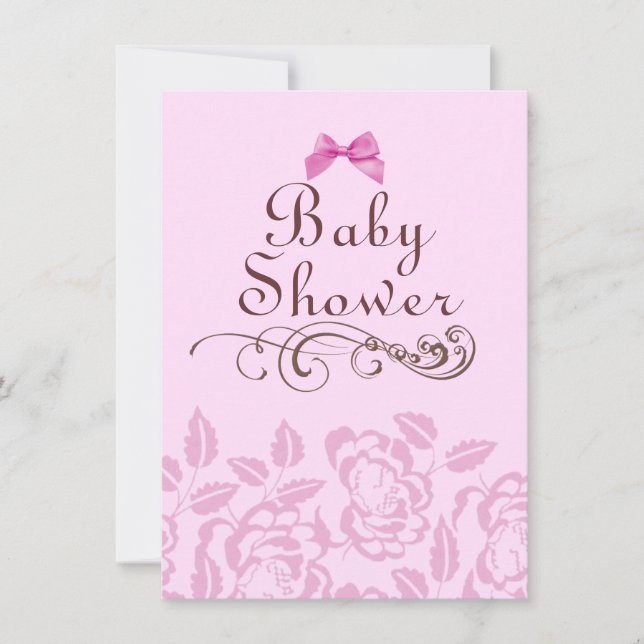 Elegante invitación de Baby Shower rosa rosa (Anverso)