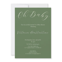 Elegante Invitación de Baby Shower Verde Salvia Oh