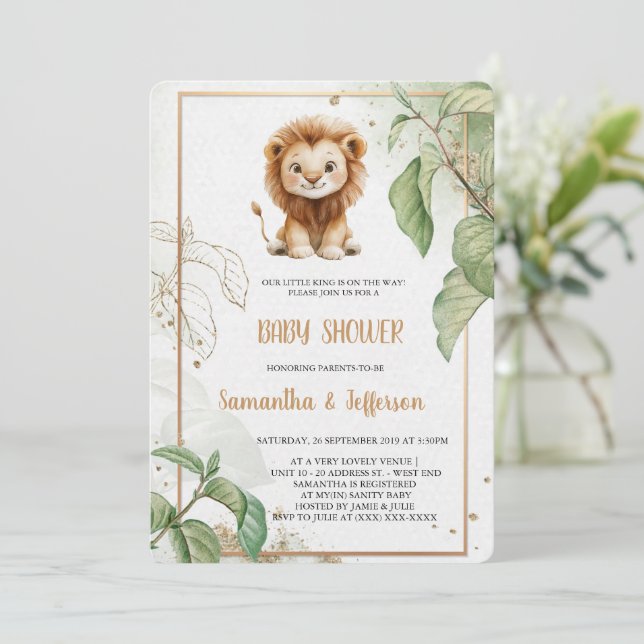 ELEGANTE INVITACIÓN DE BABYSHOWER DE LION (Anverso de pie)