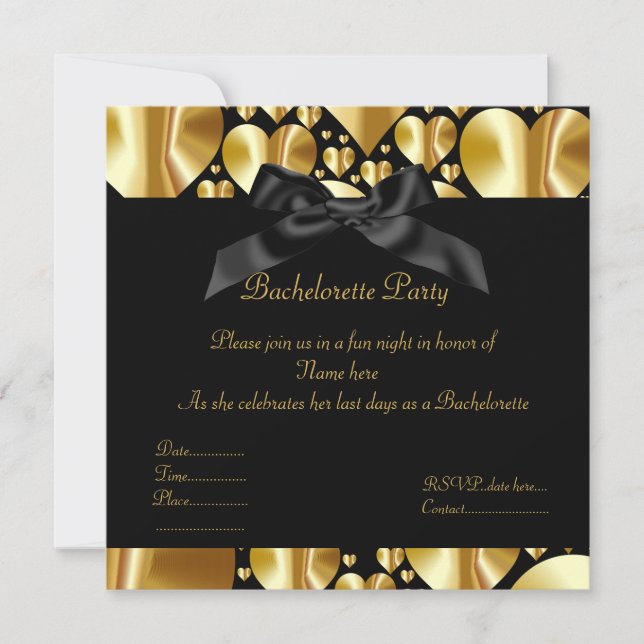 ELEGANTE INVITACIÓN DE BACHELORETTE DE corazón dor (Anverso)