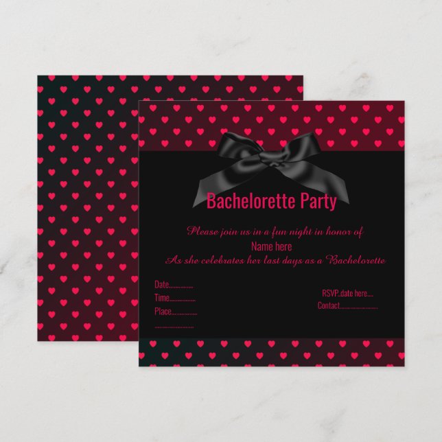 ELEGANTE INVITACIÓN DE BACHELORETTE EN EL corazón  (Anverso / Reverso)