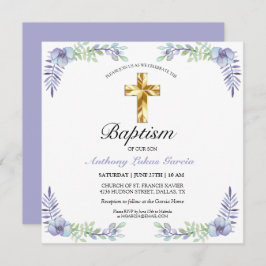 Elegante Invitación de Baptismo de Chico de Lavand
