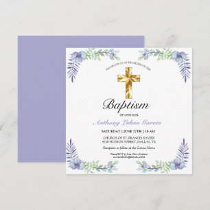 Elegante Invitación de Baptismo de Chico de Lavand