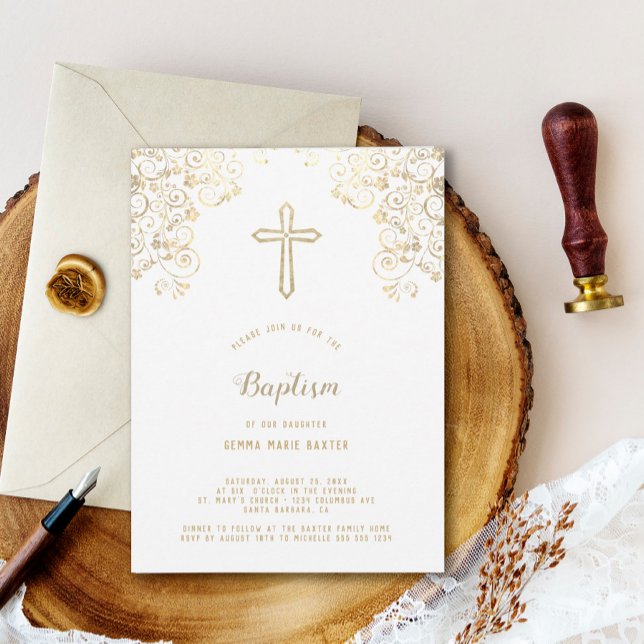 Elegante Invitación de Baptismo de la Cruz Blanca  (Subido por el creador)