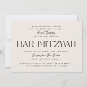 Elegante Invitación de Bar Mitzvah en Marfil Suave