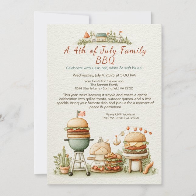 Elegante invitación de barbacoa del 4 de julio – A (Anverso)
