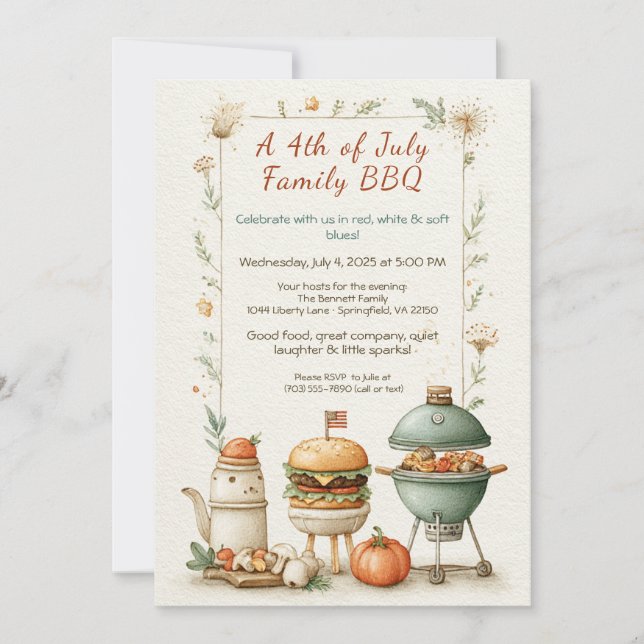 Elegante invitación de barbacoa del 4 de julio – A (Anverso)