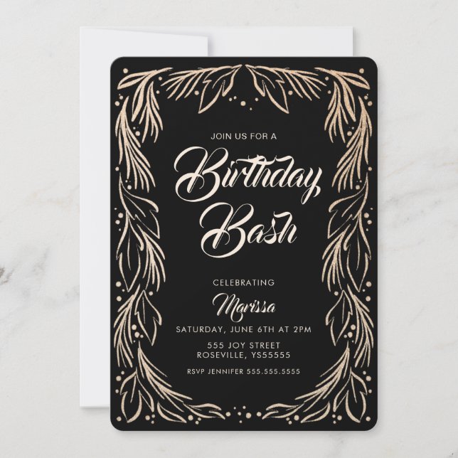 Elegante invitación de Bash de cumpleaños con bord (Anverso)