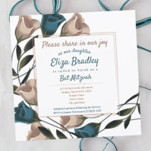 Elegante Invitación de Bat Mitzvah con Rosas Beige