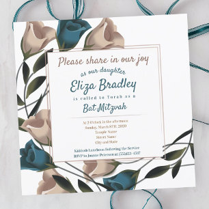 Elegante Invitación de Bat Mitzvah con Rosas Beige