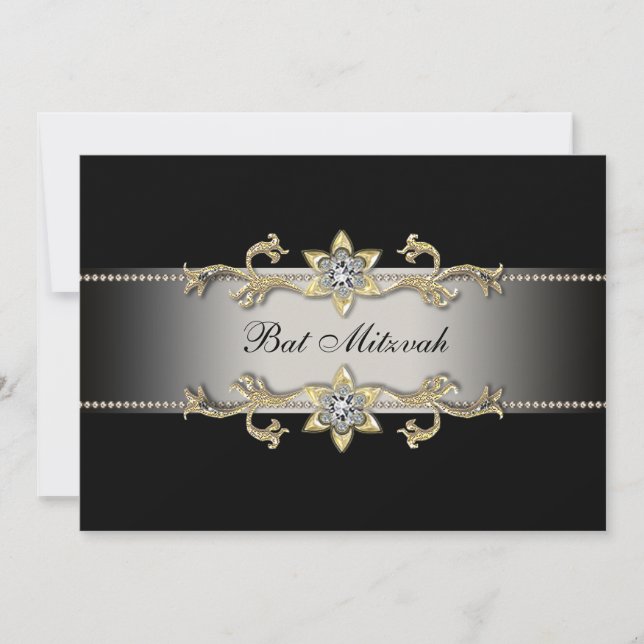 Elegante Invitación de Bat Mitzvah de Diamantes Ne (Anverso)