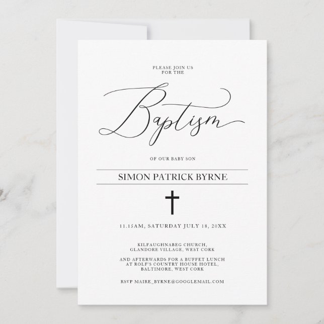Elegante Invitación de bautismo cruzado niño o Chi (Anverso)