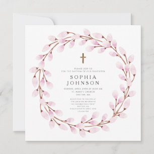 Elegante invitación de bautismo cruzado rosa
