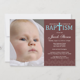 Elegante invitación de bautismo de foto cruzada