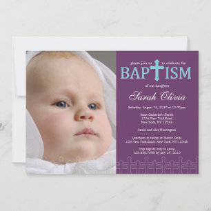 Elegante invitación de bautismo de foto cruzada