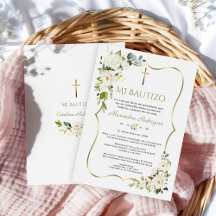 Elegante Invitación De Bautizo Con Flores Bautismo