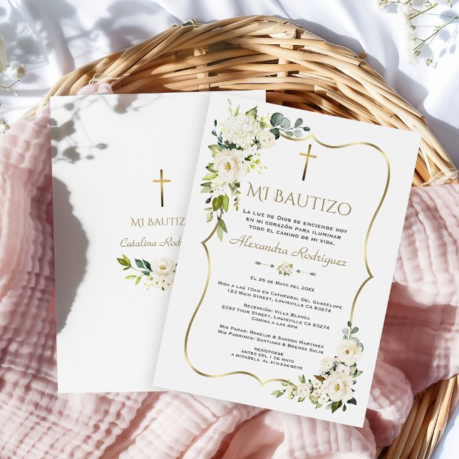 Elegante Invitación De Bautizo Con Flores Bautismo (Subido por el creador)