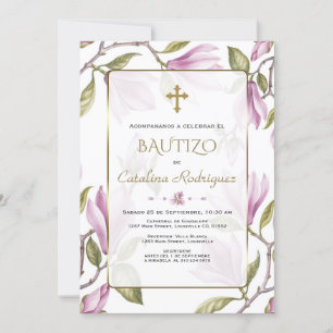 Elegante Invitación De Bautizo Con Flores Bautismo