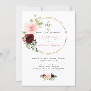 Elegante Invitación De Bautizo Con Flores Español