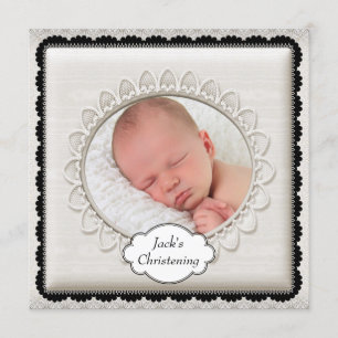 Elegante Invitación de Bautizo con Foto en Marfil