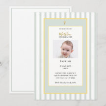 Elegante Invitación de Bautizo con Foto en Verde S