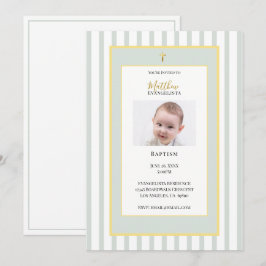 Elegante Invitación de Bautizo con Foto en Verde S