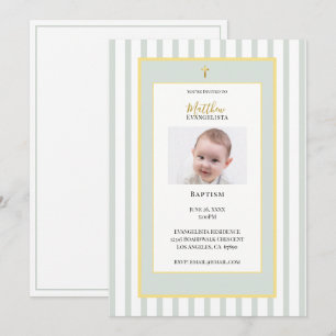 Elegante Invitación de Bautizo con Foto en Verde S