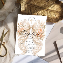 Elegante Invitación de Bautizo con Lazo Floral y P