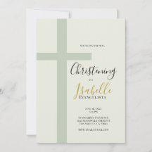 Elegante Invitación de Bautizo Cruz Minimalista Ve