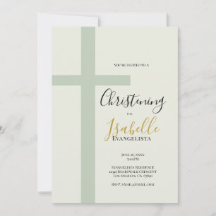 Elegante Invitación de Bautizo Cruz Minimalista Ve