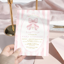 Elegante Invitación de Bautizo de Niña con Lazo Ro