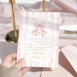 Elegante Invitación de Bautizo de Niña con Lazo Ro