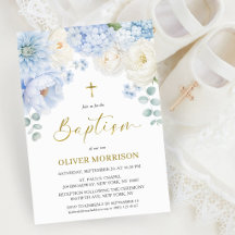Elegante Invitación de Bautizo de Niño Cruz de Oro