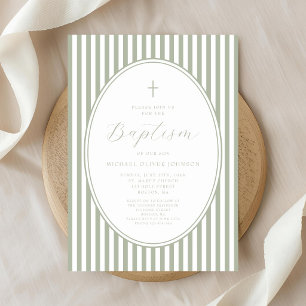 Elegante Invitación de Bautizo de Niño en Verde Sa
