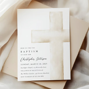 Elegante Invitación de Bautizo Grande Cruz Blanca