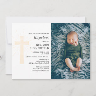 Elegante Invitación de Bautizo para Foto de Bebé R
