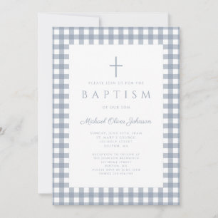 Elegante Invitación de Bautizo para Niño en Azul P