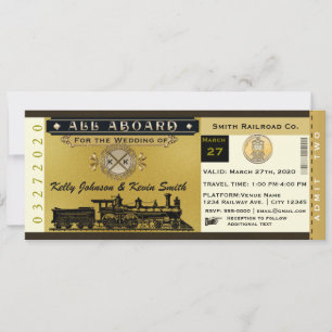 Elegante invitación de billete de tren de boda vin