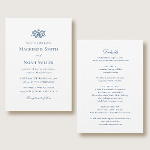 Elegante Invitación de Boda a Doble Cara Azul