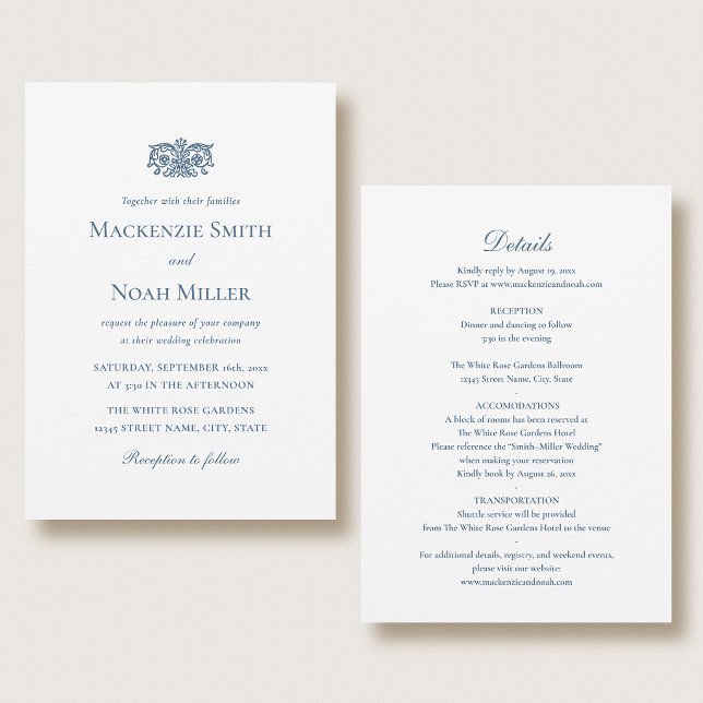 Elegante Invitación de Boda a Doble Cara Azul (Subido por el creador)