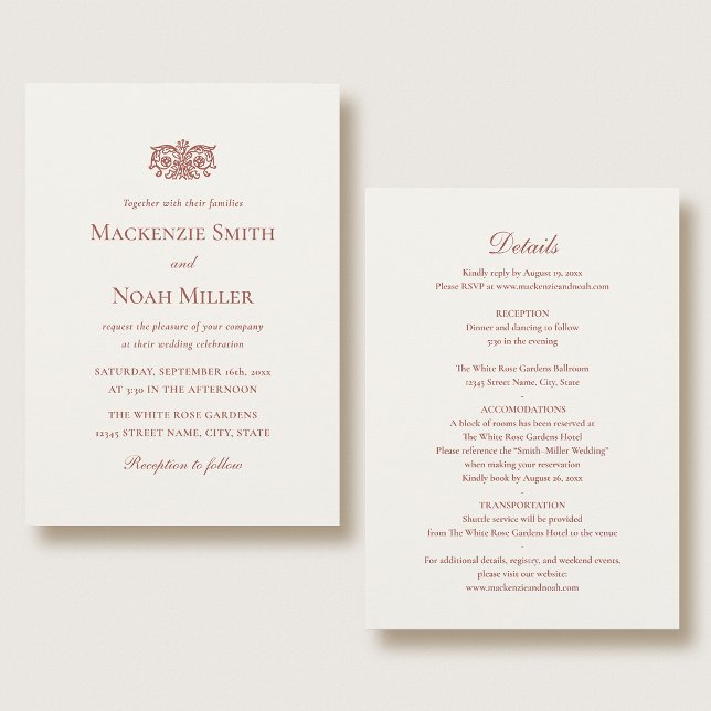 Elegante Invitación de Boda a Doble Cara Terracota (Subido por el creador)