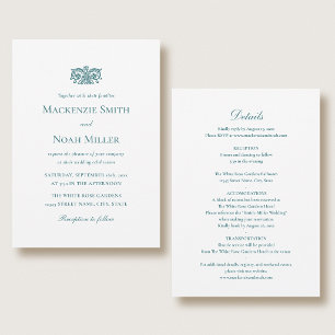 Elegante Invitación de Boda a Doble Cara Turquesa