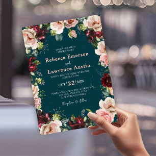 Elegante invitación de boda al agua roja con acuar