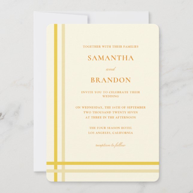 Elegante Invitación de Boda Amarillo Mantequilla c (Anverso)