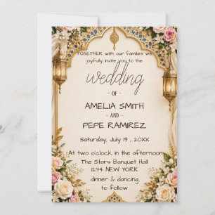 Elegante invitación de boda árabe con arco y linte