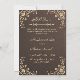 Elegante Invitación de Boda Árabe en Oro y Crema