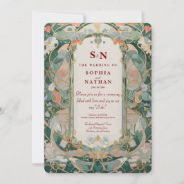 Elegante Invitación De Boda Art Nouveau Con Floral