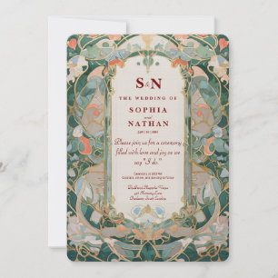 Elegante Invitación De Boda Art Nouveau Con Floral