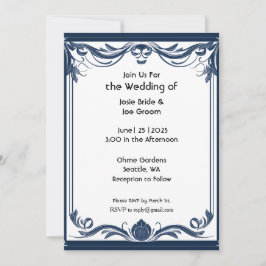 Elegante invitación de boda azul de estilo victori